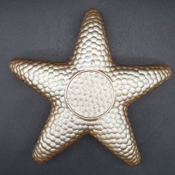 Gold Pearl Iridescent Reverse Painted Art Glass Starfish Candle Holder or Dish - Picture 5 of 8